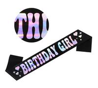 CAVETEE Banda de cumpleaños para niña, banda de cumpleaños negra con papel de aluminio iridiscente, decoraciones de feliz cumpleaños para adolescentes oficiales Sweet 16, 21, 30, 40, 50 cumpleaños
