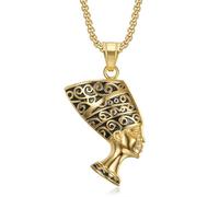 CAVIEA Collar con colgante de reina africana Nefertiti para mujeres y hombres, cadena de acero inoxidable chapada en oro egipcio Nefertiti, joyería genial para rapero, rockero, hiphop, Diamante de