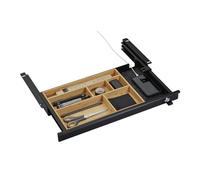 CAVO Cajón portadocumentos con cerradura 500 x 265 x 45 mm negro con inserto de bambú Cajón bajo de oficina