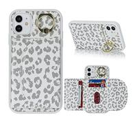 Cavor Copmob Funda iPhone 11,Carcasa iPhone 11,Flip Billetera Funda de Cuero,[3 Ranuras][Magnetica][con Soporte de Anillo],Carcasa Case Funda para iPhone 11 - Leopardo Blanco