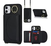Cavor Copmob Funda iPhone 11 con Cuerda,Carcasa iPhone 11,Flip Billetera Funda de Cuero,[3 Ranuras][Magnetica][con Soporte de Anillo],Carcasa Protector Funda para iPhone 11 - Negro