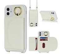 Cavor Copmob Funda iPhone 11 con Cuerda,Carcasa iPhone 11,Flip Billetera Funda de Cuero,[3 Ranuras][Magnetica][con Soporte de Anillo],Carcasa Protector Funda para iPhone 11 - Blanco
