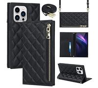 Cavor Funda iPhone 13 Pro MAX con Cuerda,Flip Billetera Funda Cuero con Colgante Ajustable Collar Cordon,[2 Ranuras][Hebilla Magnética],Funda Piel Carcasa Case para iPhone 13 Pro MAX - Negro