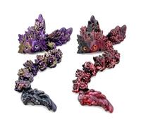 CavspkArt 2 piezas de dragón Kosha impreso en 3D, figura de dragón móvil, dragón estampado 3D, rojo, negro y oro púrpura, PLA, articulación flexible, figura decorativa, coleccionable, idea de regalo