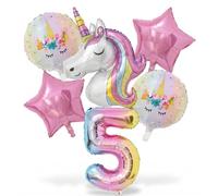 CavspkArt Juego de 6 globos de unicornio, unicornio 3D autónomo, número grande 6, globos de aluminio de estrella para niñas, kit de decoración de fiesta de 6º cumpleaños, tema de arcoíris morado y