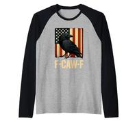 Caw Crow Black Bird USA Flag Vintage Raven Hombres Mujeres Camiseta Manga Raglan