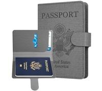 Caweet Tarjetero de vacunación para pasaporte de piel con cierre de banda elástica, Tela gris., 5.7 x 4.5 x 0.3 inches, Moderno