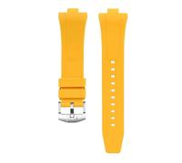 CAWEUER Correa de caucho fluorado compatible con Citizen NJ0150 NJ0151 NJ0158 FKM Pulsera de reloj con hebilla de acero inoxidable de liberación rápida convexa for hombre de 9 mm(Yellow)