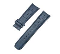 CAWEUER Correa de cuero genuino de 22 mm y 23 mm compatible con la correa de reloj de cuero de vaca con extremo curvado en arco de la serie Citizen Blue Angels for Blancpain Fifty Fathoms(Blue line no
