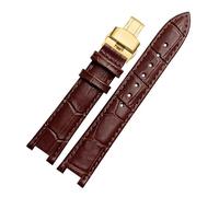 CAWEUER Correa de piel de vaca con forma cóncava for reloj, 18 x 10 mm, 20 x 12 mm, pulsera de piel de becerro con hebilla de mariposa, compatible con correa de reloj Cartier PASHA W3108(Brown gold bu