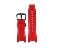 CAWEUER Correa de reloj compatible con Casio GST-S100G / S110 / S130L / W100G / W110 / 210B / 400G / 410 / Pulsera de 26 x 14 mm Correa de reloj de cuero for hombre(Red white black)
