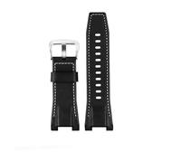 CAWEUER Correa de reloj compatible con Casio GST-S100G / S110 / S130L / W100G / W110 / 210B / 400G / 410 / Pulsera de 26 x 14 mm Correa de reloj de cuero for hombre(Black white silver)