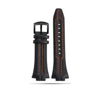 CAWEUER Correa de reloj de cuero for hombre con boca convexa de 27 mm x 15 mm compatible con la serie Seiko Sportura SNL029P2-SNL021P1 SNL595P2 SNL017P1(Black black buckle)