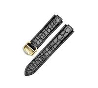 CAWEUER Correa de reloj de cuero genuino compatible con Cartier Blue Balloon, piel de cocodrilo, resistente al agua y al sudor, for hombre y mujer, correa de 12,20 mm.(Black-Golden-Z4,8x16mm)