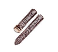 CAWEUER Correa de reloj de cuero genuino compatible con Cartier Blue Balloon, piel de cocodrilo, resistente al agua y al sudor, for hombre y mujer, correa de 12,20 mm.(Brown-Rose-Z4,14x22mm)