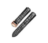 CAWEUER Correa de reloj de cuero genuino compatible con Cartier Blue Balloon, piel de cocodrilo, resistente al agua y al sudor, for hombre y mujer, correa de 12,20 mm.(Black-Rose-Z4,12x20mm)