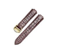 CAWEUER Correa de reloj de cuero genuino compatible con Cartier Blue Balloon, piel de cocodrilo, resistente al agua y al sudor, for hombre y mujer, correa de 12,20 mm.(Brown-Golden-Z4,11x18mm)