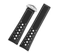 CAWEUER Correa de reloj de cuero transpirable de 22 mm Compatible con TAG HEUER MONACO CARRERA CBL2115 Correa de reloj de cuero for hombre Pulsera con hebilla plegable(Black grey line-S)