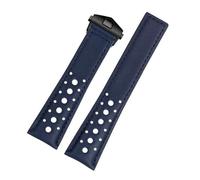 CAWEUER Correa de reloj de cuero transpirable de 22 mm Compatible con TAG HEUER MONACO CARRERA CBL2115 Correa de reloj de cuero for hombre Pulsera con hebilla plegable(Blue black)