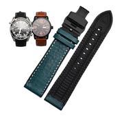 CAWEUER Correa de reloj de piel auténtica con hebilla de mariposa, correa de cuero de vaca italiano + pulsera de caucho compatible con correa de reloj for hombre TISSOT Fossil Omega(Blue Black folding