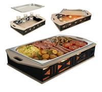 CAWI BBQ-Boards HeatBoard - Calentador de alimentos para barbacoas | Bandeja para servir barbacoa con revestimiento de acero inoxidable y función de vela de té | Placa de calentamiento para carne y