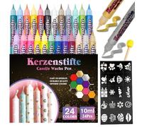 CAwished Juego de 10 ml para pintar velas con pegatinas recortables y esponjas. Bolígrafos de cera ideales para decorar y diseñar velas (24 colores)