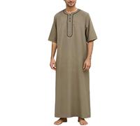 Caxndycing Abaya Hombres Musulmanes Caftán Árabe Oración Eid Disfraz De Oriente Medio Árabe Ropa Túnica Crew Cuello Alto Tóbo Con Impresión Ropa Islámica Hombres Oración Ropa, caqui, L