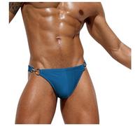 Caxndycing Bañador para hombre, ajustado, corto, mini bañador con hebillas de metal, calzoncillos, verano, playa, bañador, natación, pantalones cortos, azul, M