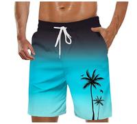Caxndycing Bañador para hombre de secado rápido, elástico, ajustable, con cordón, parte delantera plana, pantalones de playa con bolsillos, pantalones deportivos sueltos para el tiempo libre, azul
