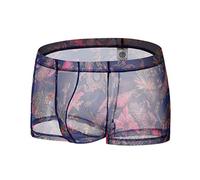 Caxndycing Calzoncillos bóxer para hombre de encaje transparente, de malla, pantalones cortos de malla, ropa interior erótica, sexy, transparente, deporte, ropa interior, azul, L