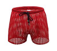 Caxndycing Calzoncillos tipo bóxer para hombre, ropa interior erótica para hombre, sexy, transparente, malla transparente, retro, corte holgado, calzoncillos elásticos, cómodos, rojo, XXL