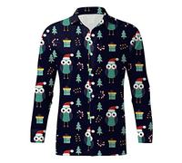 Caxndycing Camisa de Navidad para hombre Funky 3D Estampado Festivo Navidad Camisa Casual Manga Larga Camisas de Navidad Impresión Letra Camiseta de Navidad Camisa Fea Camisa Funky Christmas Camisa