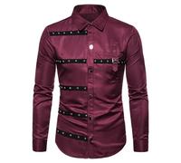 Caxndycing Camisa medieval para hombre de manga larga, cuello alto, camisa tradicional con anillo metálico, steampunk, gótico, camisa de manga larga, estilo victoriano, renacentista, camisa pirata