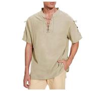 Caxndycing Camisa medieval para hombre, disfraz vikingo, camisa con cordones, estilo retro tradicional, con cordones, camisa pirata, camisa de ocio, camisa vintage con cordones, disfraz medieval, a, L