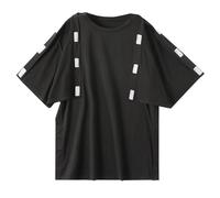 Caxndycing Camisas de cirugía para hombres después de cirugía de hombro, recuperación, desmontable, manga corta, lado abierto, botón a presión, camiseta deportiva, diálisis, quimioterapia, Z1 negro