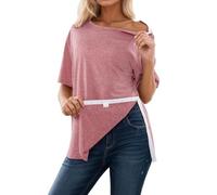 Caxndycing Camiseta de cirugía con hombros descubiertos, camiseta de manga corta para mujer, con quimioterapia, ropa para después de operaciones de hombro, camisas de rehabilitación, quimio, manguito