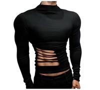 Caxndycing Camisetas musculares para hombre, transparente, de corte holgado sexy, camiseta interior transparente, manga larga, cuello alto, ropa interior erótica, Negro , XL