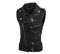 Caxndycing Chaleco de piel para hombre, chaleco de piel para motorista, rockero, chaleco de moto, chaleco de moto, chaleco para hombre, estilo rockabilly, chaleco sin mangas, clásico, con cremallera,