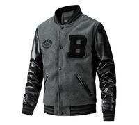 Caxndycing Chaqueta bomber de piel para hombre, patchwork, béisbol, bloque de color, chaqueta para el tiempo libre, Tom Hardy Venom Letterman Varsity, chaqueta de bombero, bordado, cortavientos, con
