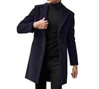 Caxndycing Chaqueta de entretiempo para hombre, larga, con cuello de muesca, con botones, chaqueta de ocio, corte ajustado, cortavientos, moda, ropa urbana, chaqueta de ocio, elegante chaqueta de