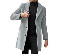 Caxndycing Chaqueta de entretiempo para hombre, larga, con cuello de muesca, con botones, chaqueta de ocio, corte ajustado, cortavientos, moda, ropa urbana, chaqueta de ocio, elegante chaqueta de