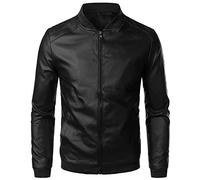 Caxndycing Chaqueta de motorista para hombre, de piel auténtica, con cremallera, chaqueta de cuero, chaquetas de moto, vintage, piel sintética, ropa de exterior, informal, ligera, chaqueta