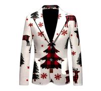 Caxndycing Chaqueta de traje de Navidad para hombre, chaqueta de traje de Navidad fea de manga larga para hombre, chaqueta informal festiva navideña, blazer de Navidad, copos de nieve, esmoquin, boda,