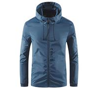 Caxndycing chaqueta impermeable para ciclismo para hombre, fina y transpirable, de un solo color, ligera y resistente al agua, tipo softshell deportiva y cortavientos casual, azul, 3XL