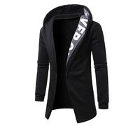 Caxndycing Chaqueta para hombre Cárdigan largo con capucha de manga larga abierta con capucha abrigo bolsillos laterales Open Edge Tops Simple Color liso Cárdigan 2024 Última Chaqueta de otoño Casual