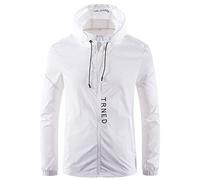 Caxndycing Chubasquero para bicicleta para hombre, fino, transpirable, chaqueta de lluvia de un solo color, impermeable, ligera, chaqueta softshell deportiva, cortavientos informal, Blanco, XL