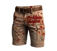Caxndycing Disfraz de Halloween para hombre con problemas solucionados, pantalones cortos cargo para hombre, estampado de salpicaduras de sangre, pantalones cortos de terror, pantalones cortos vintage