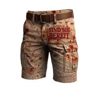 Caxndycing Disfraz de Halloween para hombre con problemas solucionados, pantalones cortos cargo para hombre, estampado de salpicaduras de sangre, pantalones cortos de terror, pantalones cortos vintage