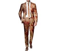 Caxndycing Disfraz de Halloween para hombre, traje sangriento de manga larga, abrigo estampado de sangre, traje de hombre, traje ajustado con tienda sangrienta y pantalones de traje, traje de negocios