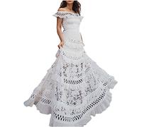 Caxndycing Disfraz de pirata para mujer, renacentista, vestido de encaje victoriano, vestido largo de encaje, vestido pirata blanco, línea A, vestido maxi, vestido de playa con hombros descubiertos